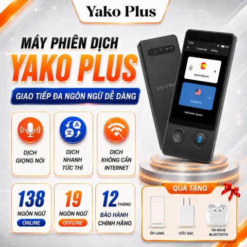 YaKo Plus | Máy Phiên Dịch 2 Chiều Với 144 Ngôn Ngữ