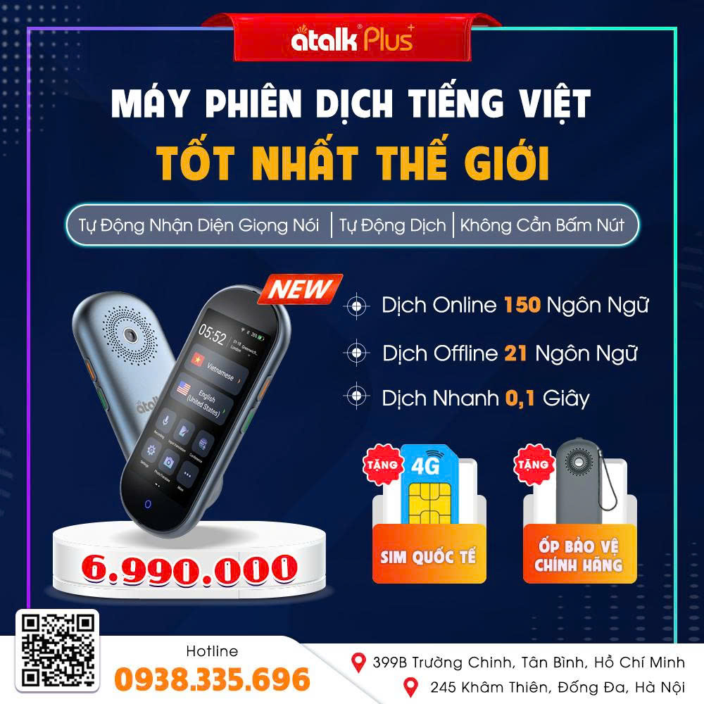 Máy Phiên Dịch ATalk Plus+ Phiên Bản Nâng Cấp - Dịch Tự Động 150 Ngôn Ngữ - Không Cần Bấm Nút