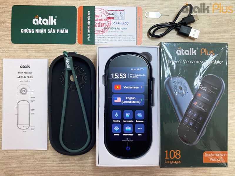 Bộ phụ kiện đi kèm khi mua máy phiên dịch ATalk Plus+