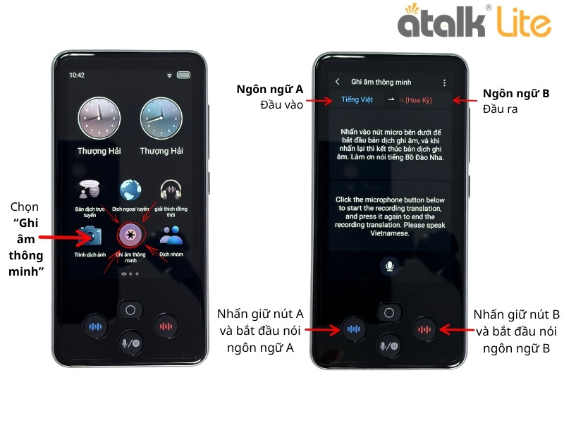 Cách Dùng Tính Năng Dịch Ghi Âm Trên Máy Phiên Dịch ATalk Lite