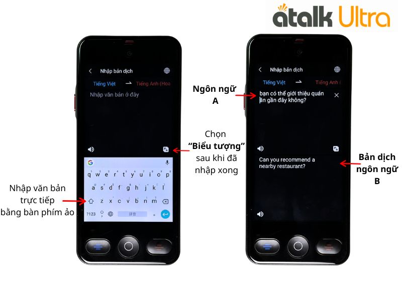 Cách Nhập Nội Dung Và Dịch Văn Bản Trên ATalk Ultra Cách Nhập Nội Dung Và Dịch Văn Bản Trên ATalk Ultra