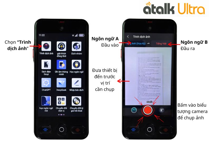 Cách Thiết Lập Ngôn Ngữ Và Chụp Ảnh Cho Máy Dịch ATalk Ultra Cách Thiết Lập Ngôn Ngữ Và Chụp Ảnh Cho Máy Dịch ATalk Ultra