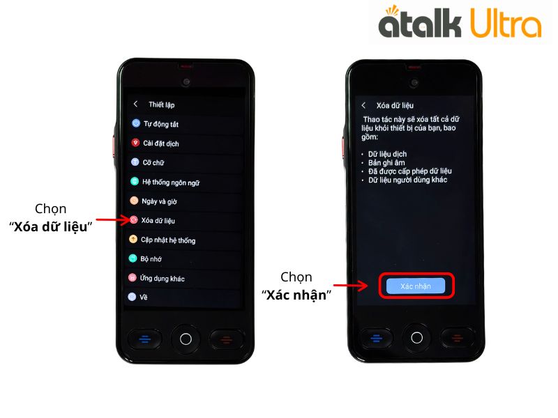 Cách Xóa Dữ Liệu Trên Máy Dịch ATalk Ultra Cách Xóa Dữ Liệu Trên Máy Dịch ATalk Ultra