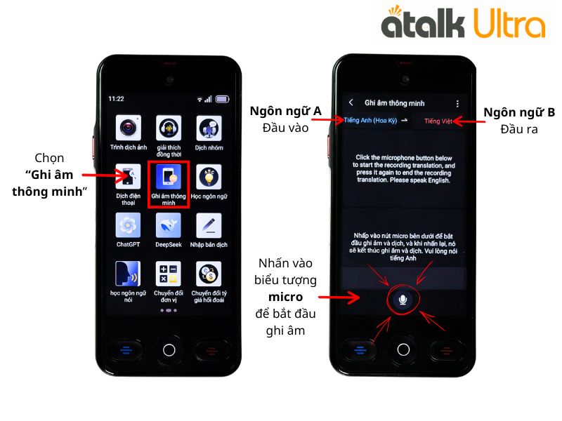 Hướng Dẫn Dịch Ghi Âm Trên Máy Phiên Dịch ATalk Ultra Hướng Dẫn Dịch Ghi Âm Trên Máy Phiên Dịch ATalk Ultra