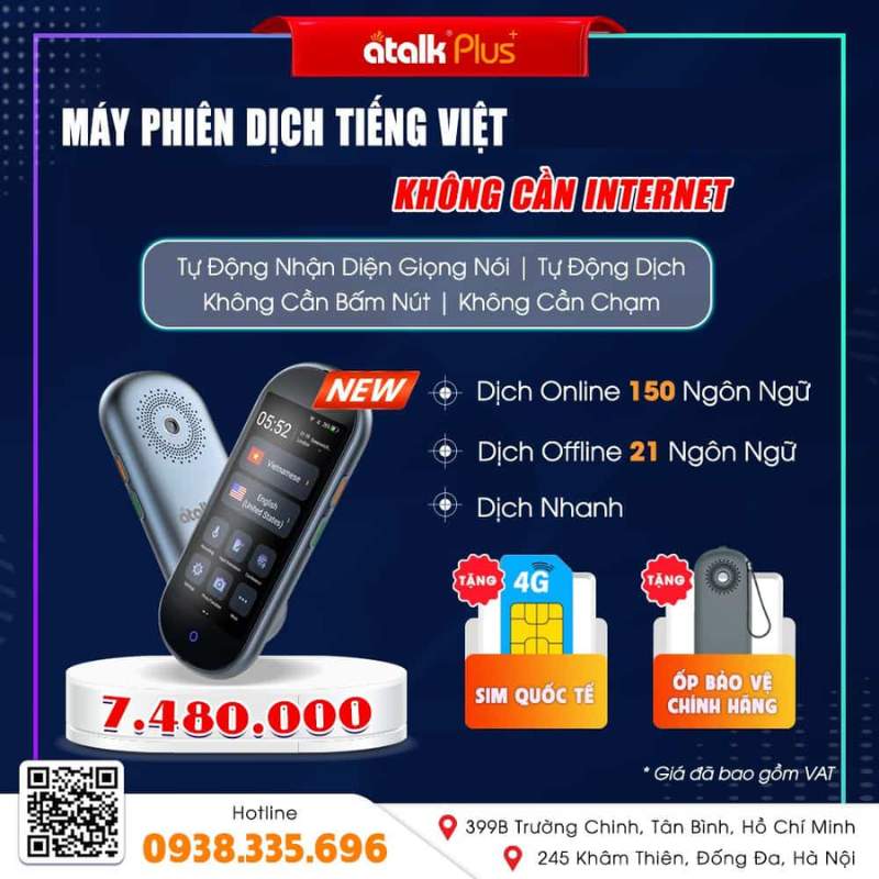 Máy Phiên Dịch Tiếng Trung ATalk Plus+ Dịch Tự Động Không Cần Bấm Nút Không Cần Chạm