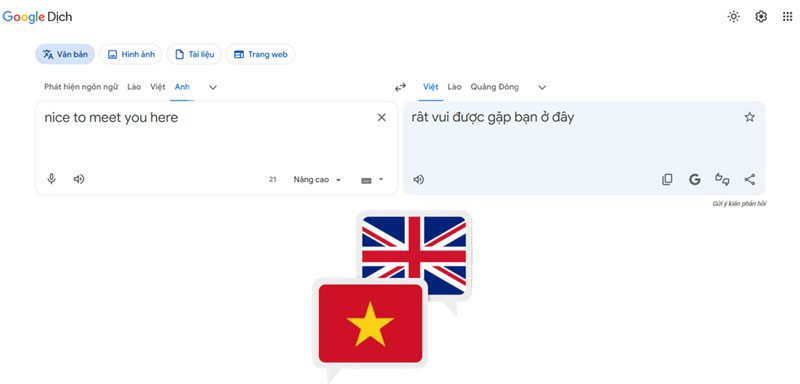 Phiên dịch Việt Anh qua Google dịch